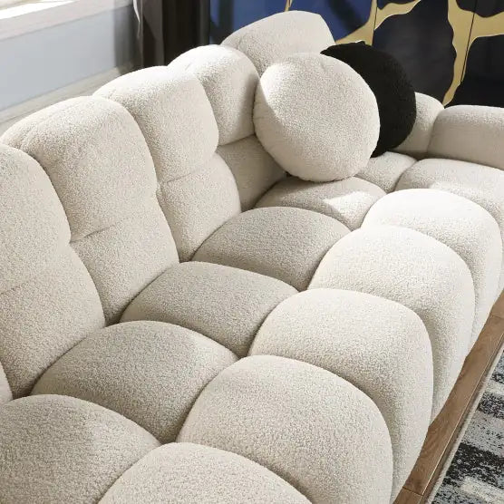 Beige Sofa – Modern Boucle 3-Seater Beige Sofa, Cream and Khaki Couch for Living Room, Premium Fabric Sofa with Plush Cushions