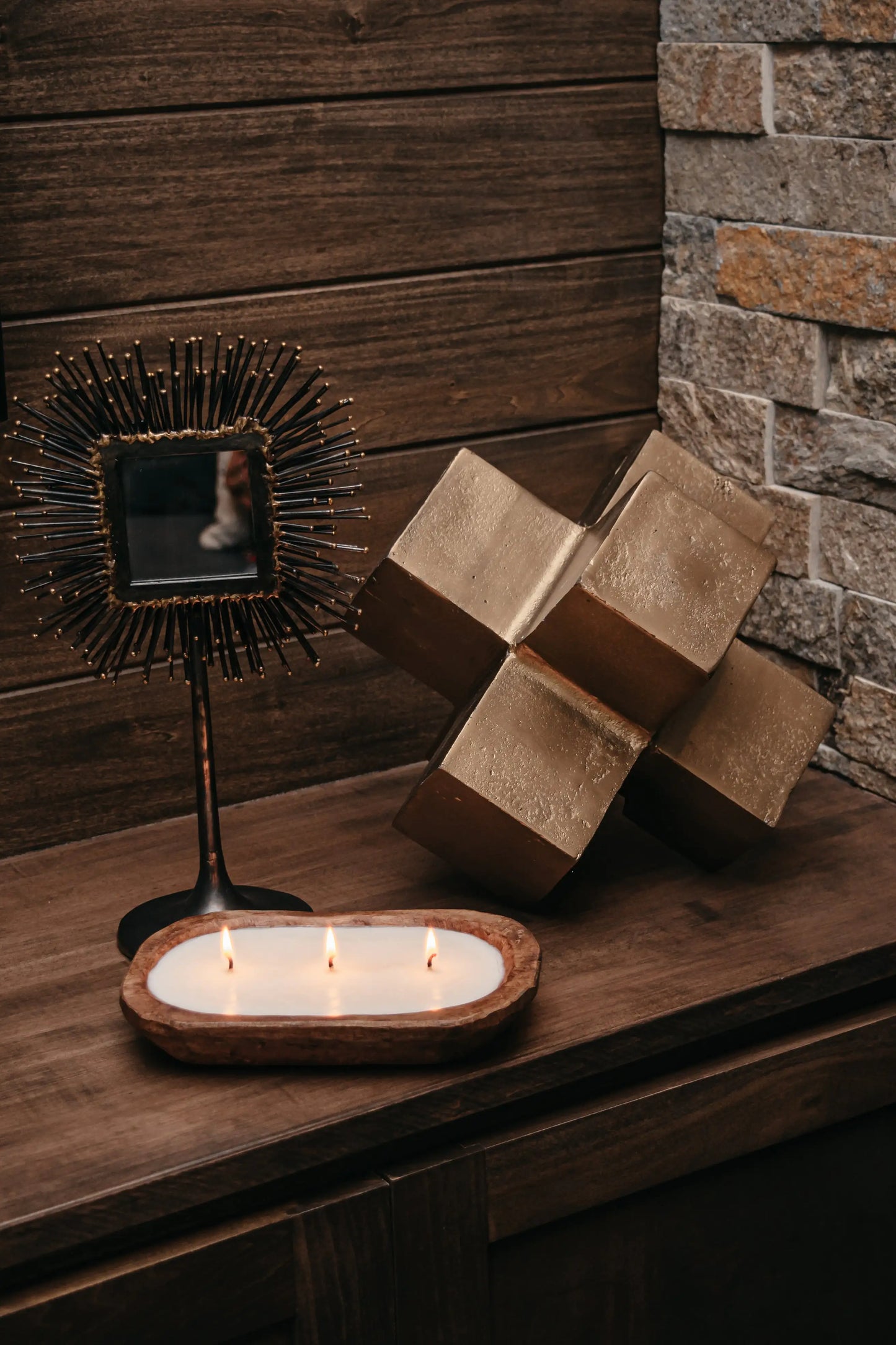 Rustic 3-Wick Wooden Dough Bowl Candle – Hand-Carved Soy Candle with Mandarin, Bergamot & Orange Scent | Farmhouse Wood Dough Candle Bowl for Cozy Home Décor