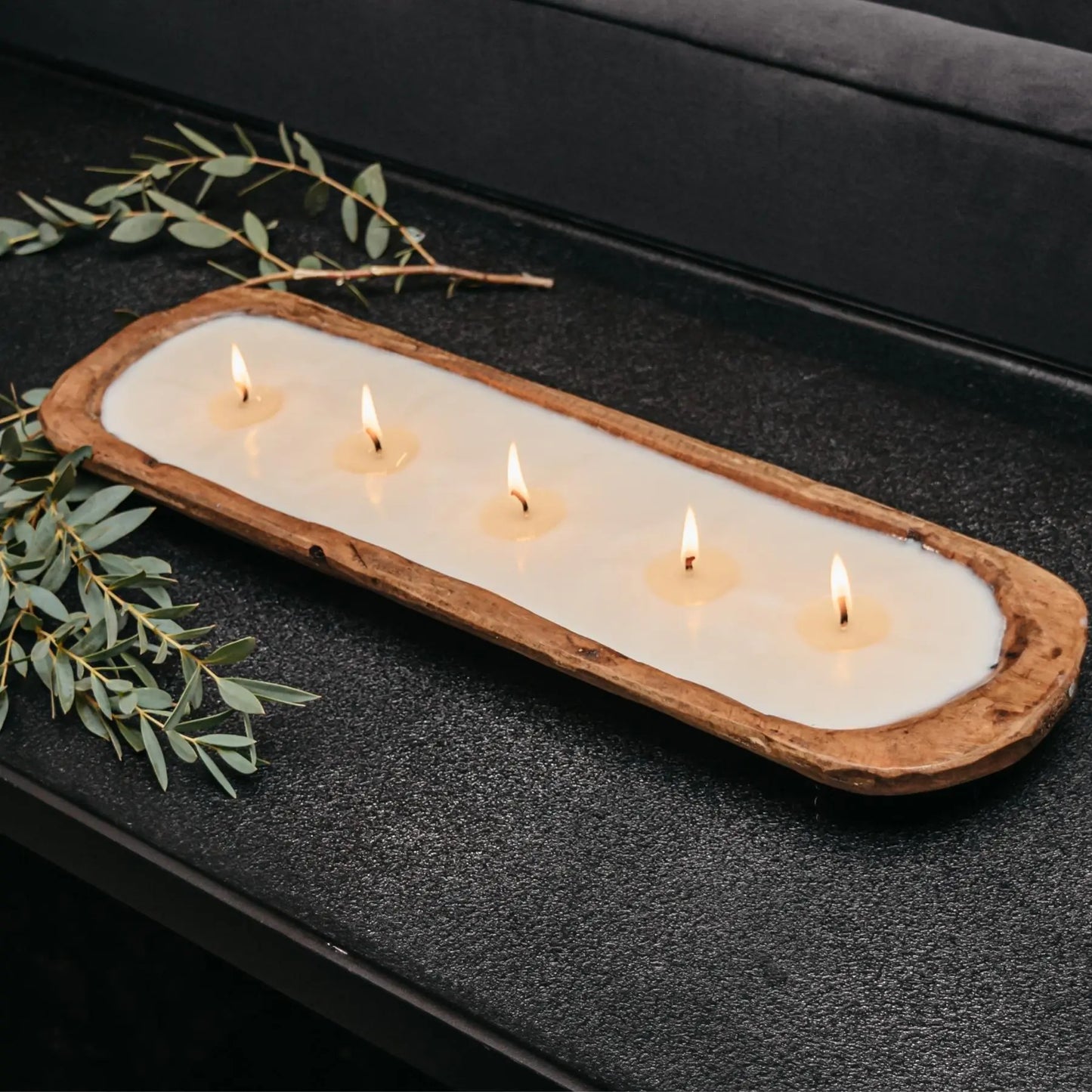 Rustic 5-Wick Wooden Dough Bowl Candle – Hand-Carved Soy Candle with Mandarin, Bergamot & Orange Scent | Farmhouse Wood Dough Candle Bowl for Cozy Home Décor