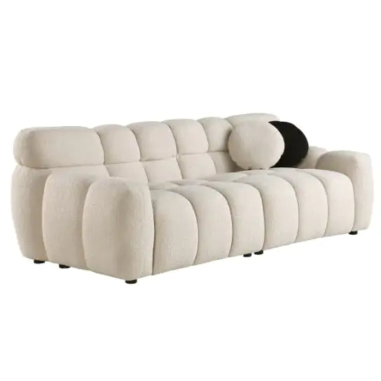 Beige Sofa – Modern Boucle 3-Seater Beige Sofa, Cream and Khaki Couch for Living Room, Premium Fabric Sofa with Plush Cushions