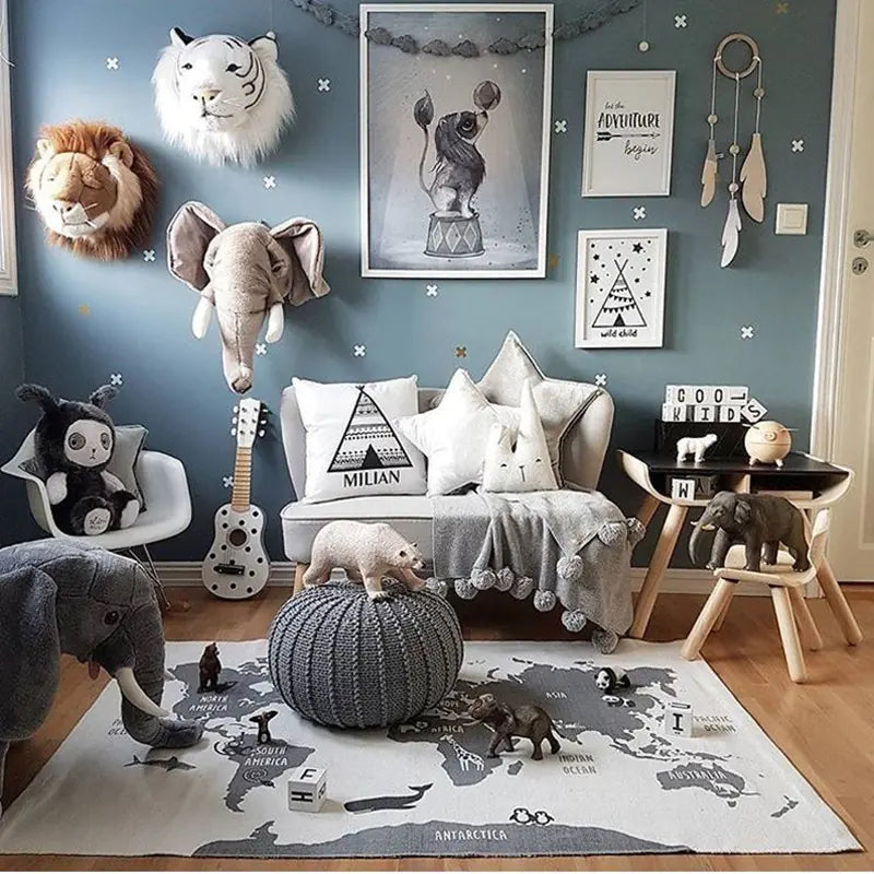 Adventure World Map Play Mat for Kids' Room Decor