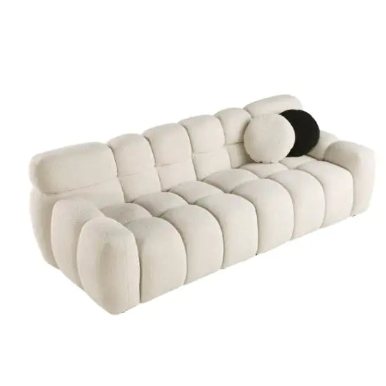Beige Sofa – Modern Boucle 3-Seater Beige Sofa, Cream and Khaki Couch for Living Room, Premium Fabric Sofa with Plush Cushions