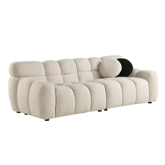 Beige Sofa – Modern Boucle 3-Seater Beige Sofa, Cream and Khaki Couch for Living Room, Premium Fabric Sofa with Plush Cushions