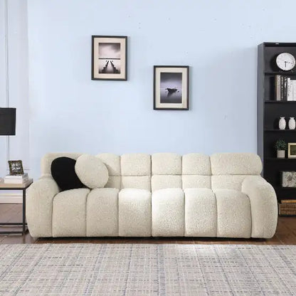 Beige Sofa – Modern Boucle 3-Seater Beige Sofa, Cream and Khaki Couch for Living Room, Premium Fabric Sofa with Plush Cushions