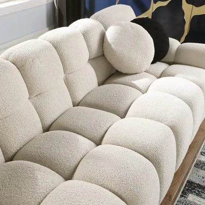 Beige Sofa – Modern Boucle 3-Seater Beige Sofa, Cream and Khaki Couch for Living Room, Premium Fabric Sofa with Plush Cushions