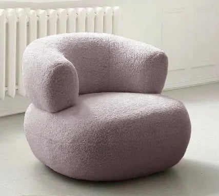 Lambswool Sofa Chair – Minimalist White Lambswool Sofa Chair, Soft Sheepskin Furniture for Living Room, Cozy Lambswool Lazy Chair for Adults