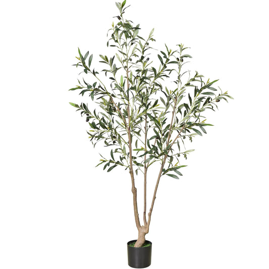 Olive Trees Artificial Indoor 5FT Tall Faux Olive Tree Fake Potted Olive Tree Artificial Plants with Natural Wood Trunk and Lifelike Fruits for Home Room Office Decor and Housewarming Gift