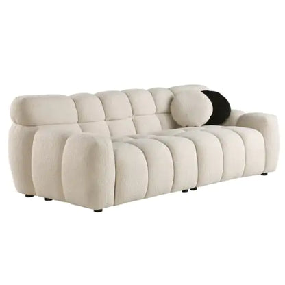 Beige Sofa – Modern Boucle 3-Seater Beige Sofa, Cream and Khaki Couch for Living Room, Premium Fabric Sofa with Plush Cushions