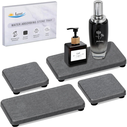 Stone Tray – 4PCS Water Absorbing Diatomite Tray for Bathroom Sink and Kitchen Counter, Quick Drying Stone Tray, Absorbent Stone Soap Tray